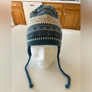 Chlorophylle Blue and Cream Knit Hat with Earflaps